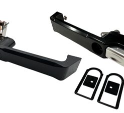 BritBillet 2x Billet Aluminium Front Door Handles for Defender 83-16 (Lock hole on LH handle - Black with Silver Buttons) (S)