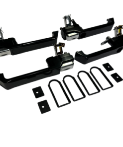 BritBillet 4x Billet Aluminium Door Handles for Defender 110 83-16 (Lock holes on both front handles - Black with Silver Buttons) (S)